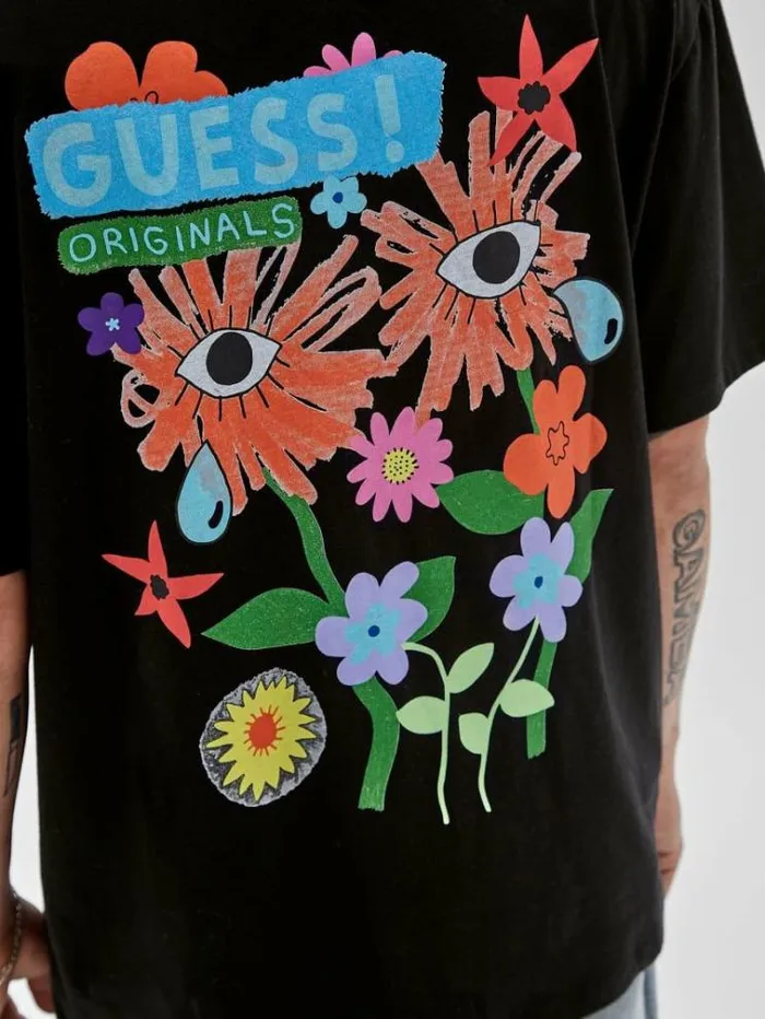 WomenMen Front Print Tshirt Black Guess Tshirts