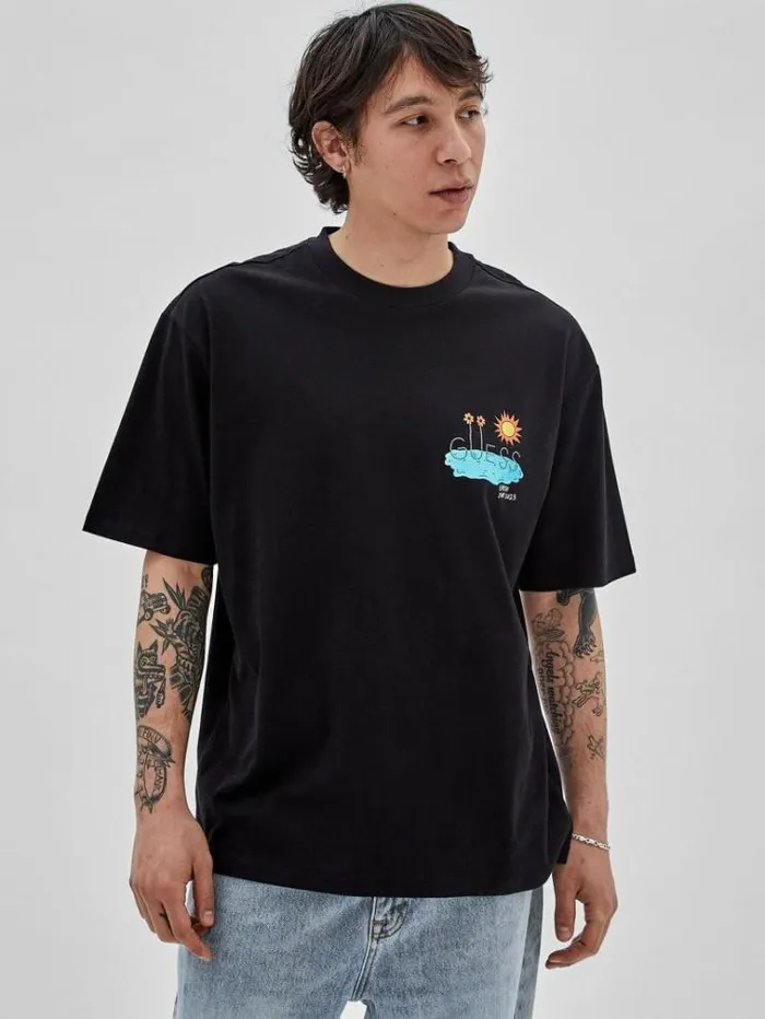 WomenMen Front Print Tshirt Black Guess Tshirts