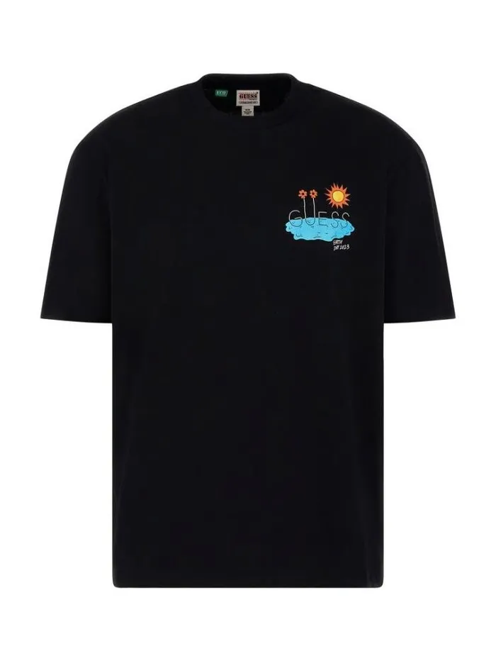 WomenMen Front Print Tshirt Black Guess Tshirts
