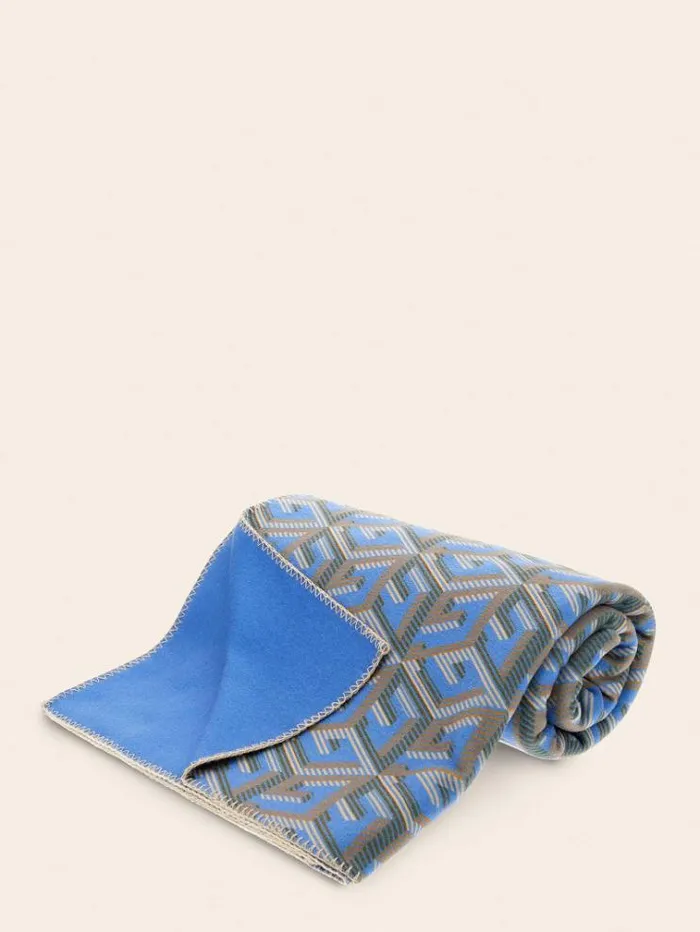 WomenMen G Cube Logo Pile Blanket Blue Multi Guess Home Collection
