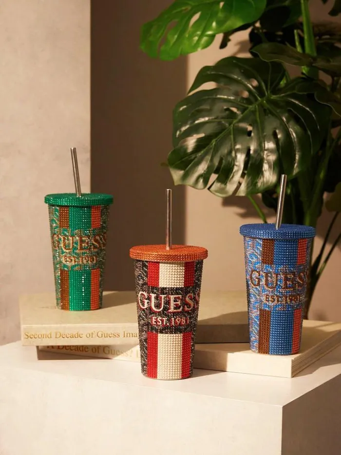 WomenMen G Cube Logo Travel Tumbler Cup Brown Multi Guess Home Collection