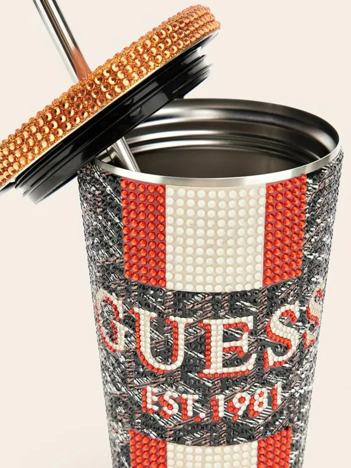 WomenMen G Cube Logo Travel Tumbler Cup Brown Multi Guess Home Collection