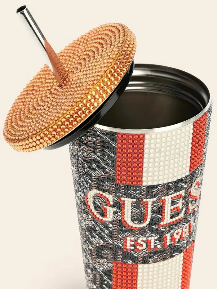 WomenMen G Cube Logo Travel Tumbler Cup Brown Multi Guess Home Collection