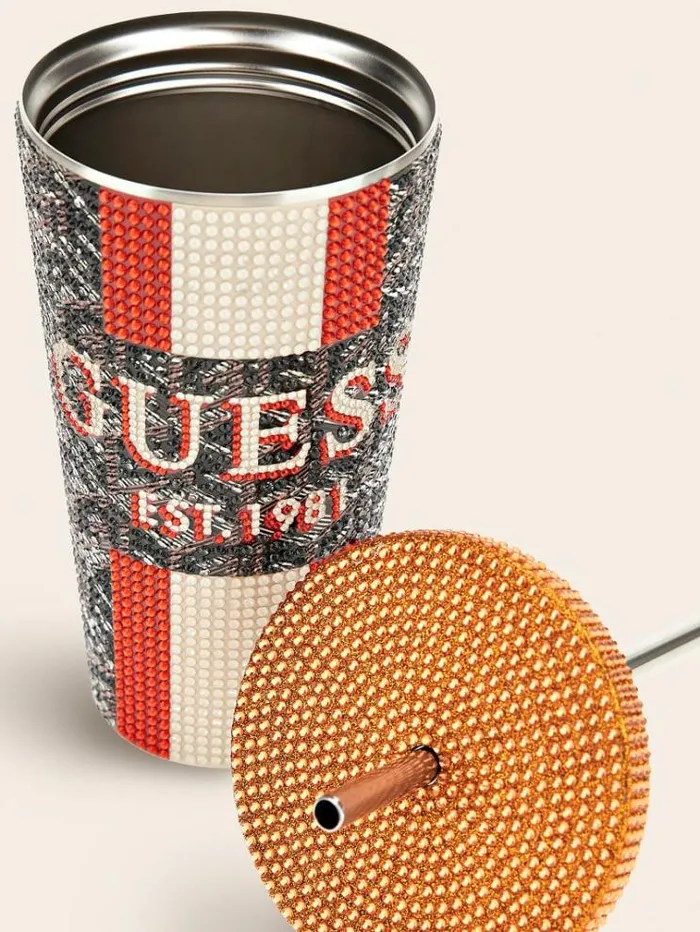 WomenMen G Cube Logo Travel Tumbler Cup Brown Multi Guess Home Collection