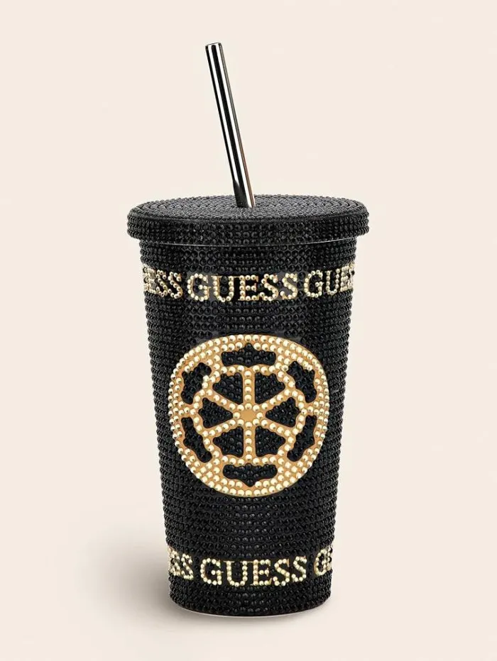 WomenMen Peony Logo Travel Tumbler Cup Black Guess Home Collection