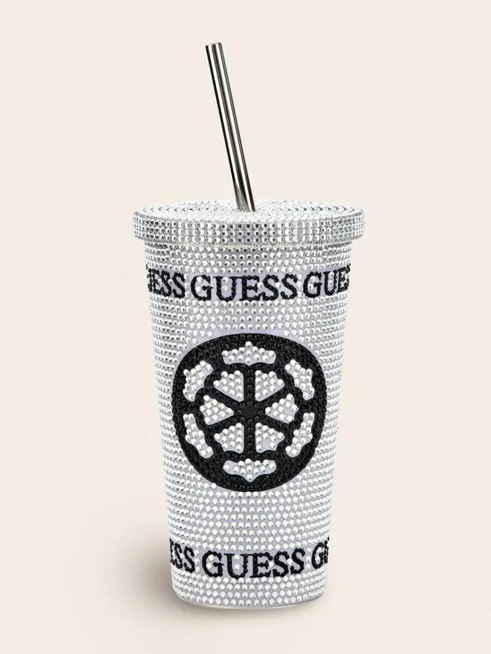 WomenMen Peony Logo Travel Tumbler Cup Silver Guess Home Collection