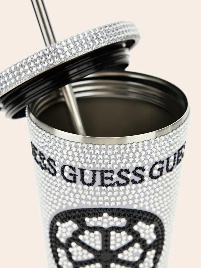 WomenMen Peony Logo Travel Tumbler Cup Silver Guess Home Collection