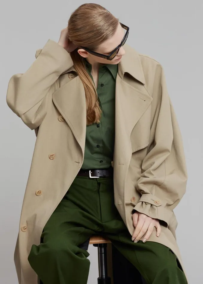 WomenMen The Frankie Shop Outerwear Umi Belted Trench Coat Beige