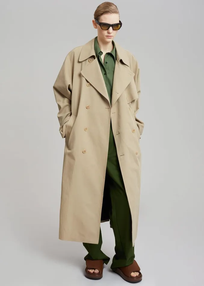 WomenMen The Frankie Shop Outerwear Umi Belted Trench Coat Beige
