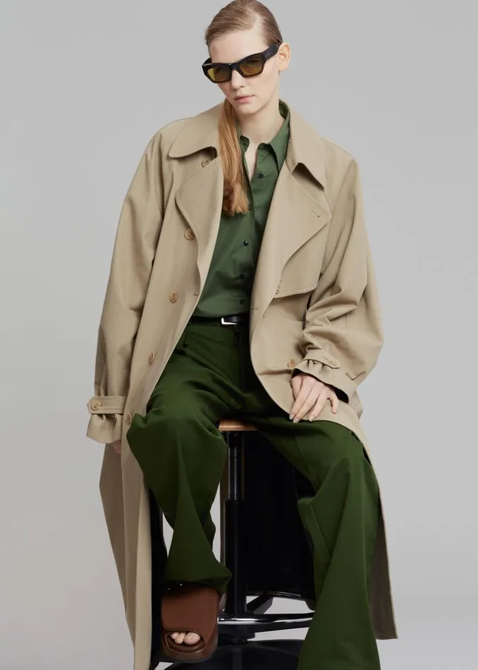 WomenMen The Frankie Shop Outerwear Umi Belted Trench Coat Beige