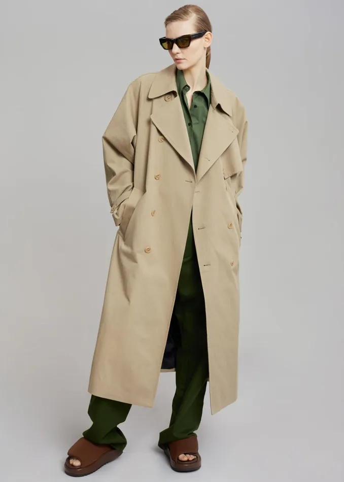WomenMen The Frankie Shop Outerwear Umi Belted Trench Coat Beige