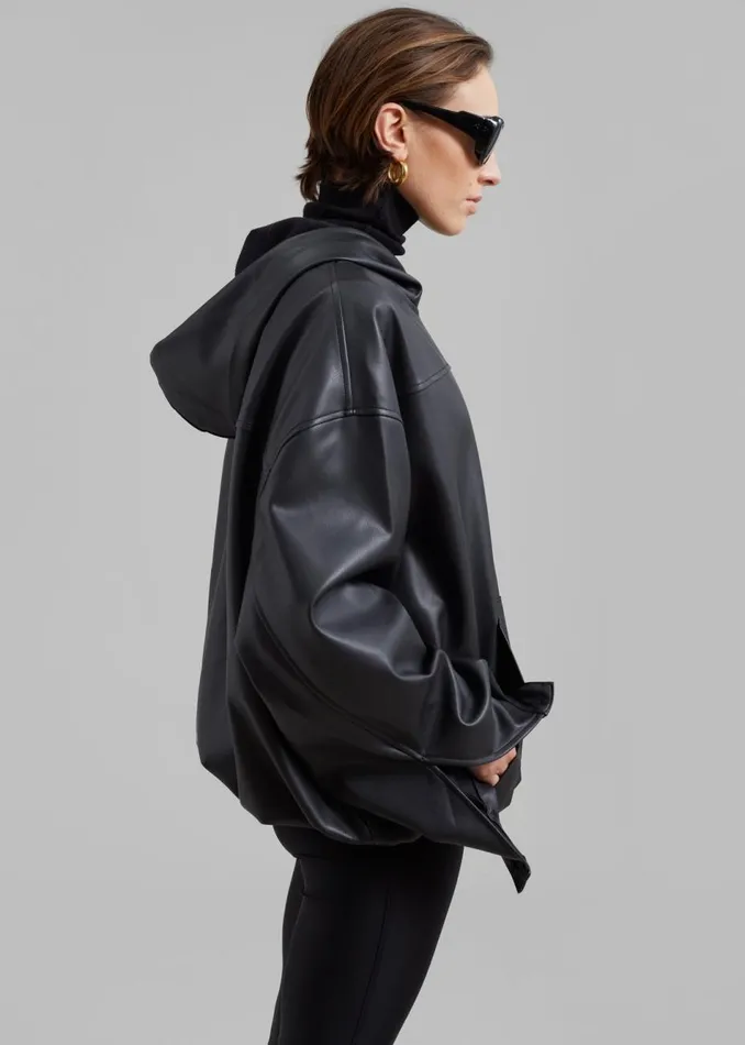 WomenMen The Frankie Shop Tops Aston Faux Leather Hooded Pullover Black