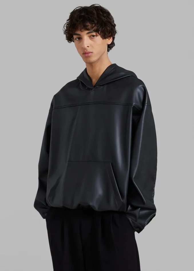 WomenMen The Frankie Shop Tops Aston Faux Leather Hooded Pullover Black