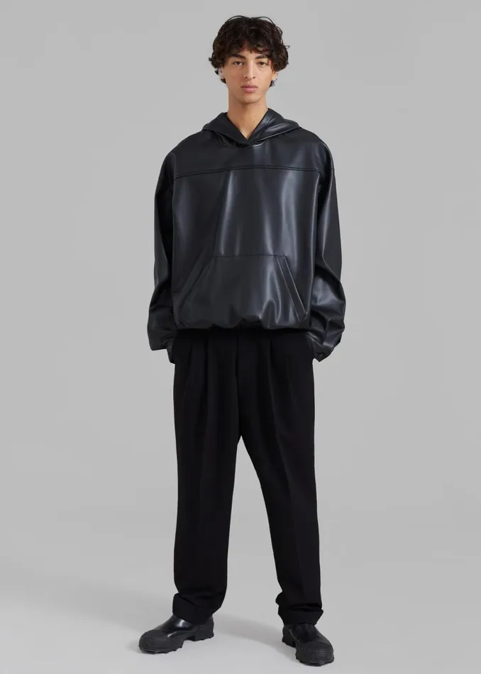 WomenMen The Frankie Shop Tops Aston Faux Leather Hooded Pullover Black