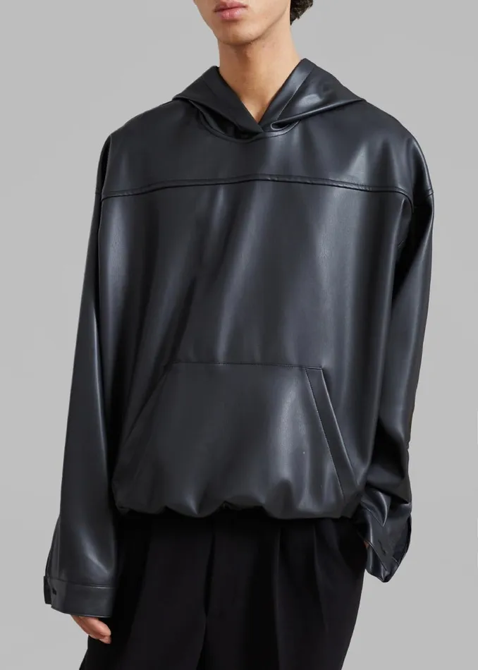 WomenMen The Frankie Shop Tops Aston Faux Leather Hooded Pullover Black