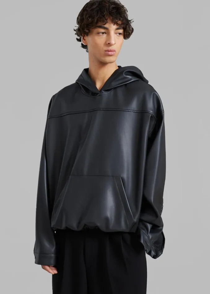 WomenMen The Frankie Shop Tops Aston Faux Leather Hooded Pullover Black