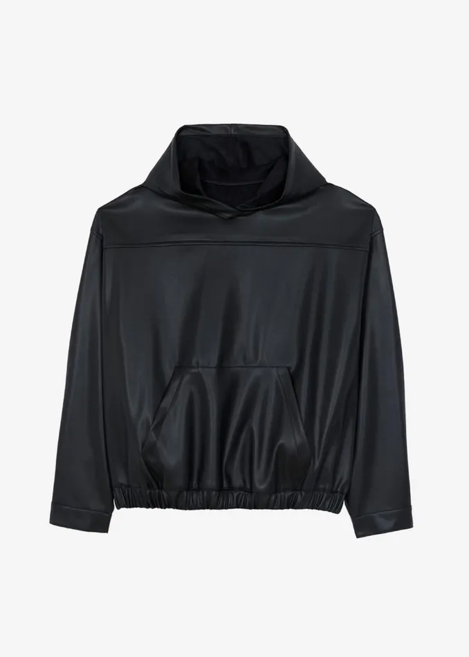 WomenMen The Frankie Shop Tops Aston Faux Leather Hooded Pullover Black
