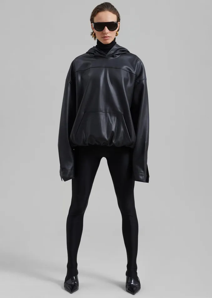 WomenMen The Frankie Shop Tops Aston Faux Leather Hooded Pullover Black