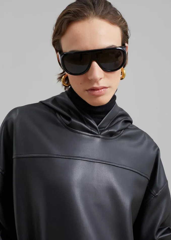 WomenMen The Frankie Shop Tops Aston Faux Leather Hooded Pullover Black