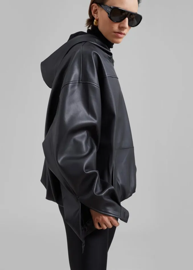 WomenMen The Frankie Shop Tops Aston Faux Leather Hooded Pullover Black