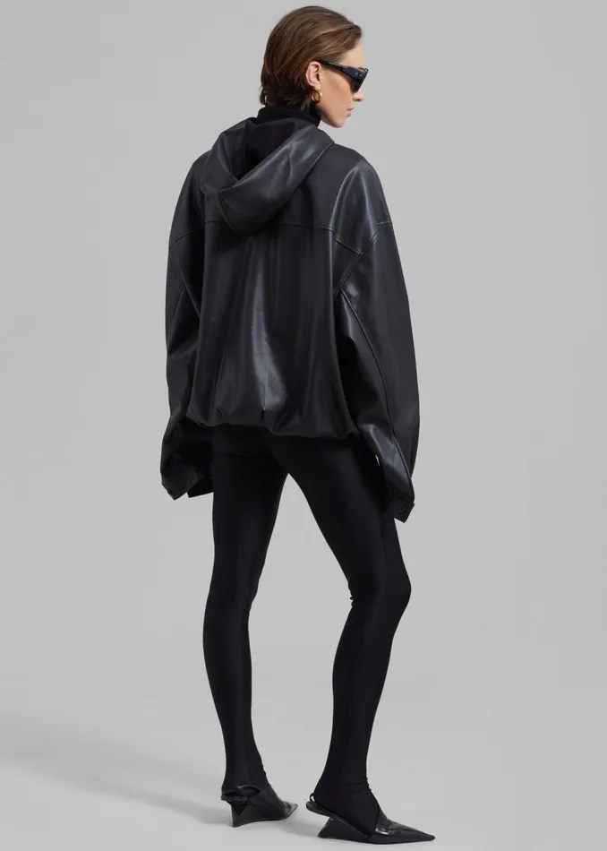 WomenMen The Frankie Shop Tops Aston Faux Leather Hooded Pullover Black