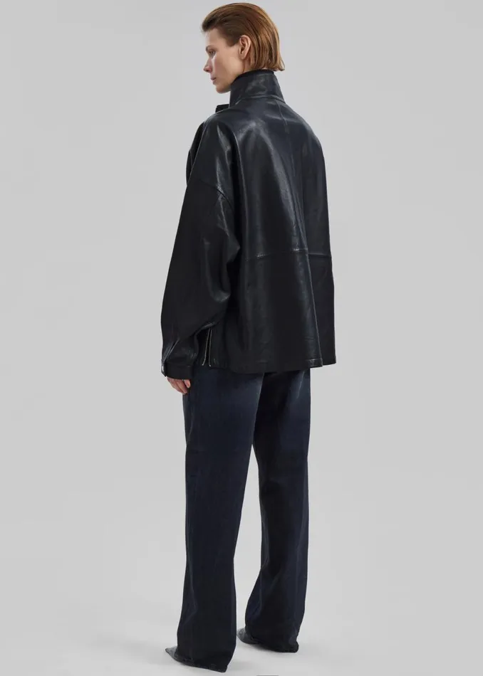 WomenMen The Frankie Shop Tops Kevin Leather Half Zip Shirt Black