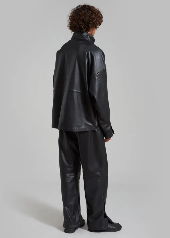 WomenMen The Frankie Shop Tops Kevin Leather Half Zip Shirt Black