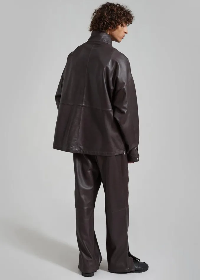 WomenMen The Frankie Shop Tops Kevin Leather Half Zip Shirt Brown