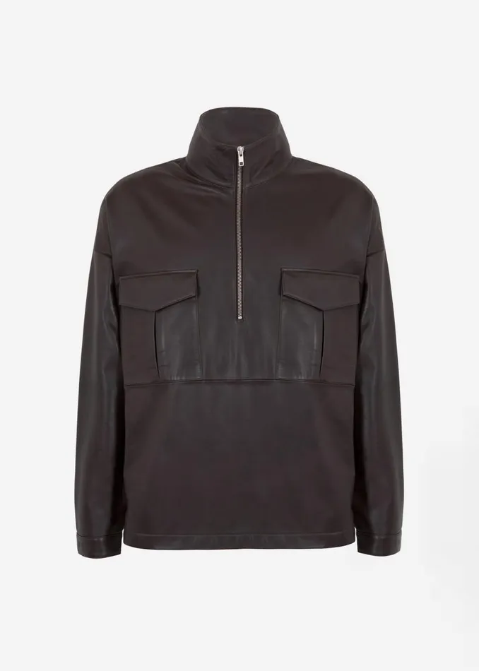 WomenMen The Frankie Shop Tops Kevin Leather Half Zip Shirt Brown