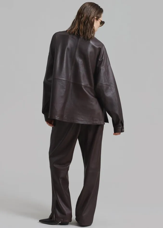 WomenMen The Frankie Shop Tops Kevin Leather Half Zip Shirt Brown