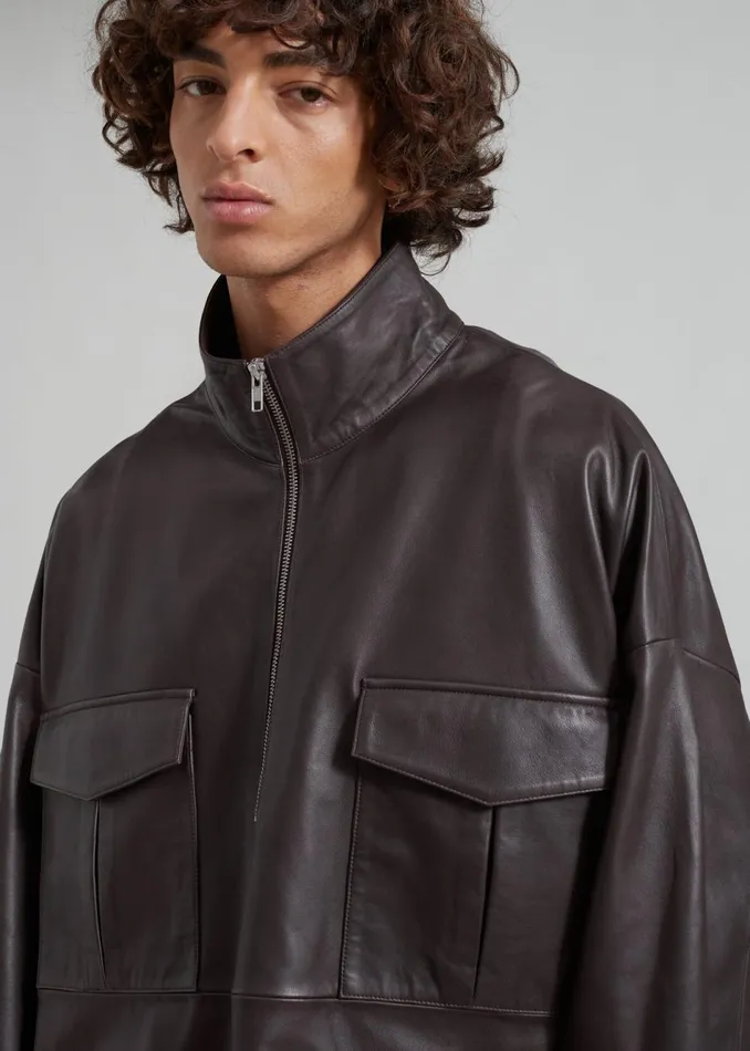 WomenMen The Frankie Shop Tops Kevin Leather Half Zip Shirt Brown
