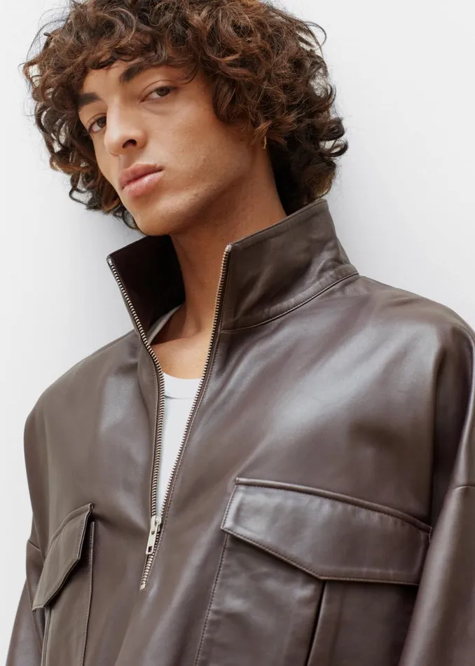WomenMen The Frankie Shop Tops Kevin Leather Half Zip Shirt Brown