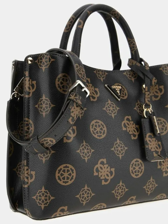 Women Meridian 4g Peony Logo Handbag Dark Brown Guess Handbags