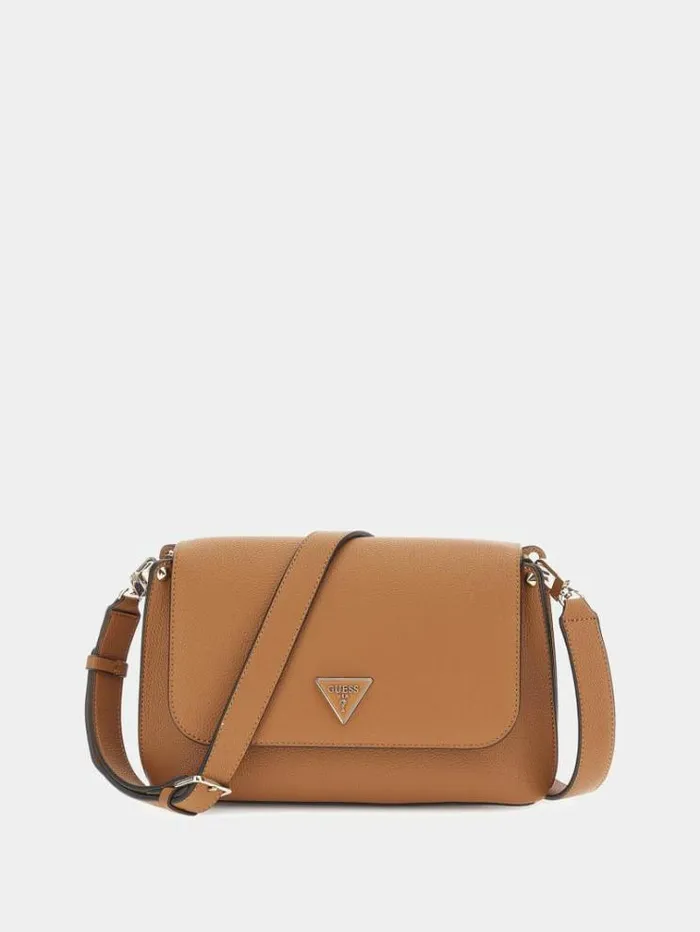 Women Meridian Triangle Logo Crossbody Light Brown Guess Crossbody Bags