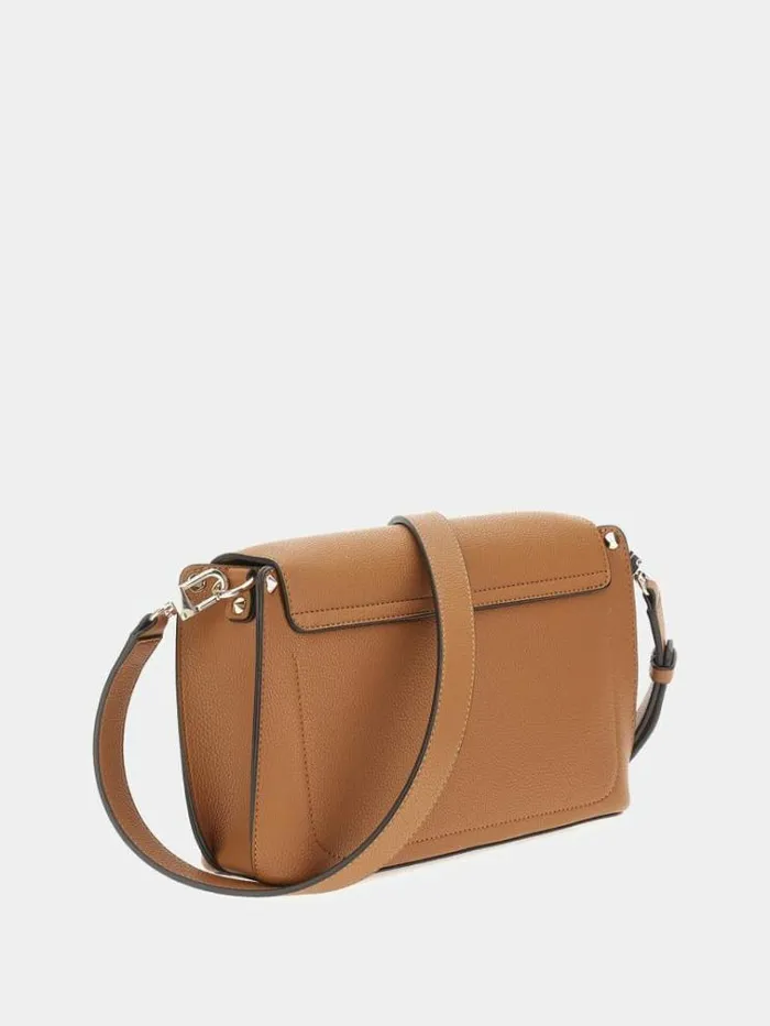 Women Meridian Triangle Logo Crossbody Light Brown Guess Crossbody Bags
