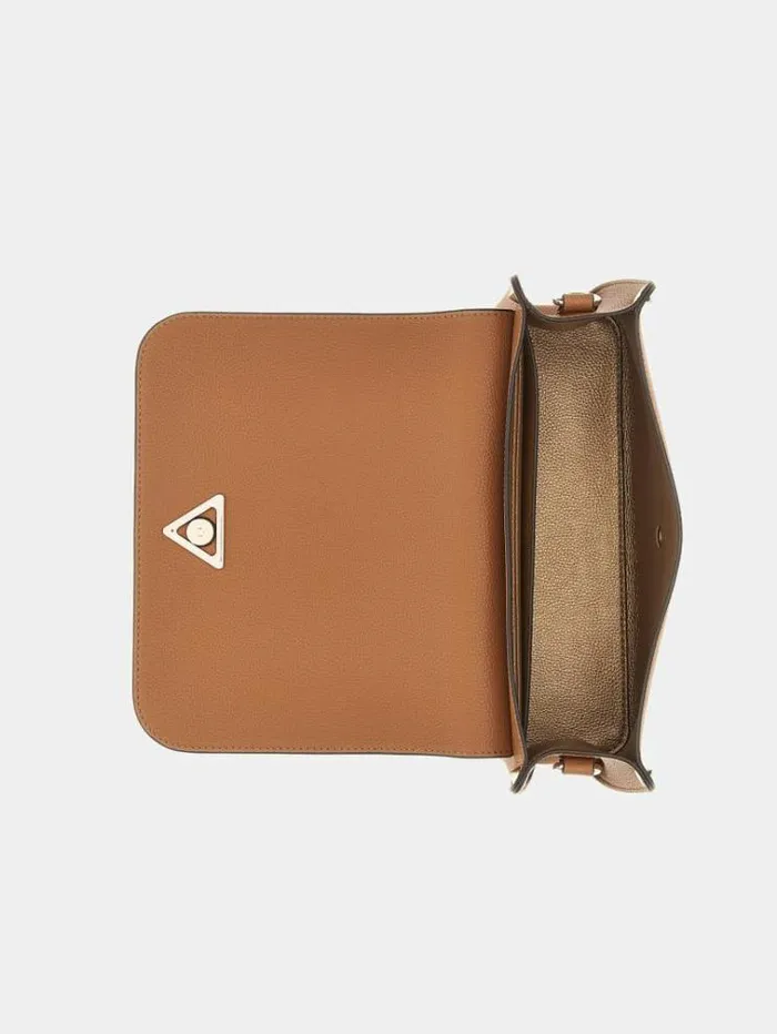 Women Meridian Triangle Logo Crossbody Light Brown Guess Crossbody Bags