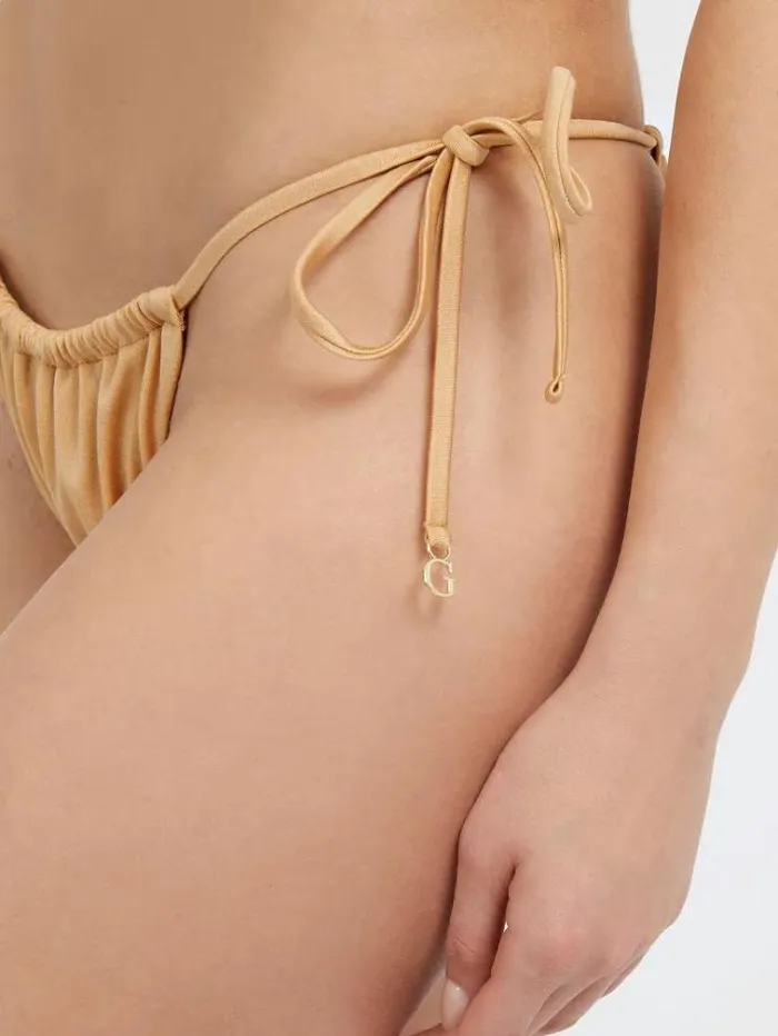 Women Metallic Effect Brief Bikini Bottom Beige Guess Beachwear