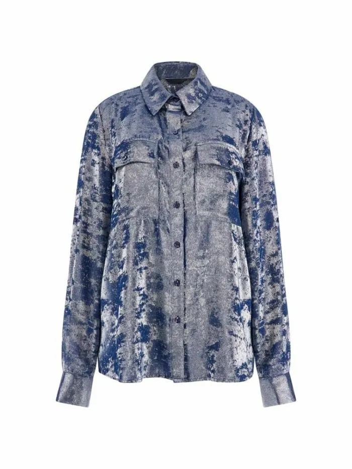 Women Metallic Effect Shirt Light Blue Guess Tops And Shirts
