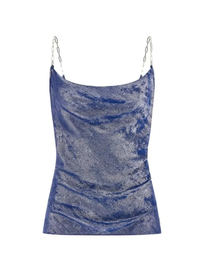 Women Metallic Effect Top Light Blue Guess Tops And Shirts