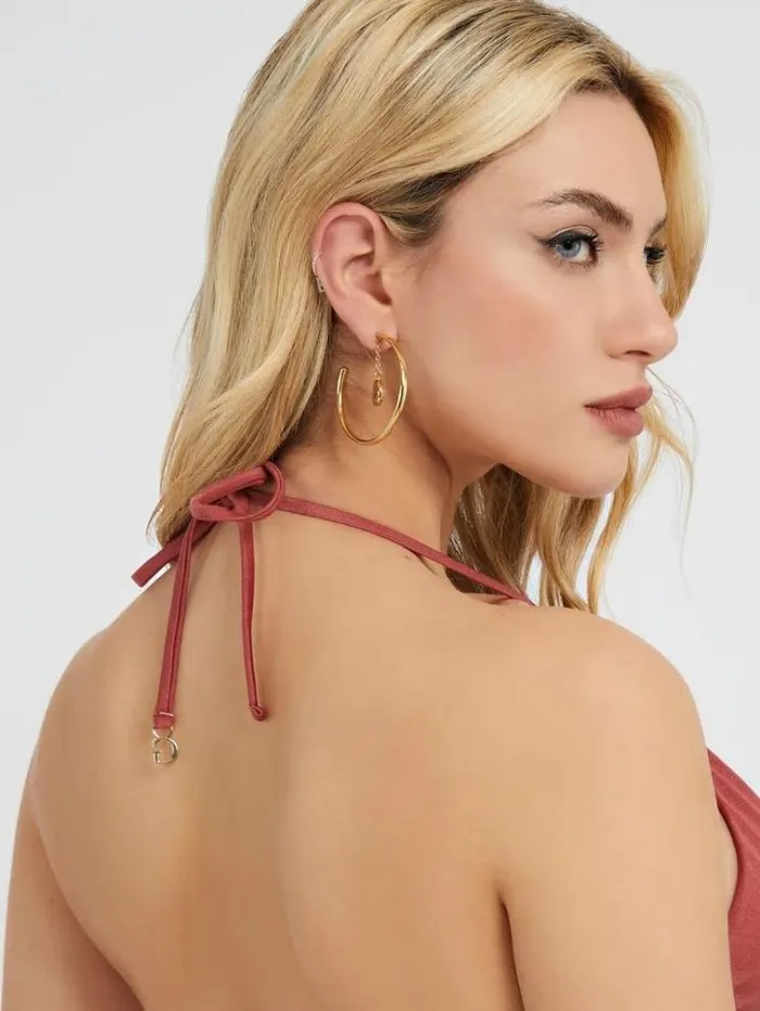 Women Metallic Effect Triangle Bikini Bra Red Guess Beachwear