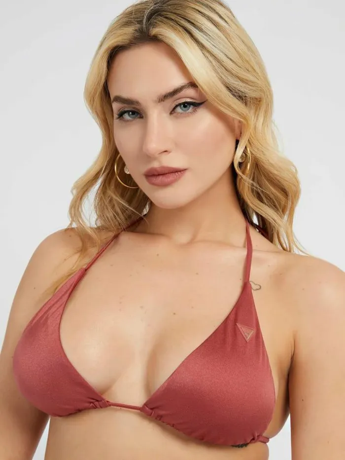 Women Metallic Effect Triangle Bikini Bra Red Guess Beachwear