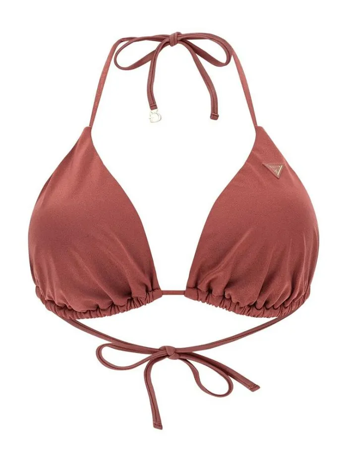 Women Metallic Effect Triangle Bikini Bra Red Guess Beachwear
