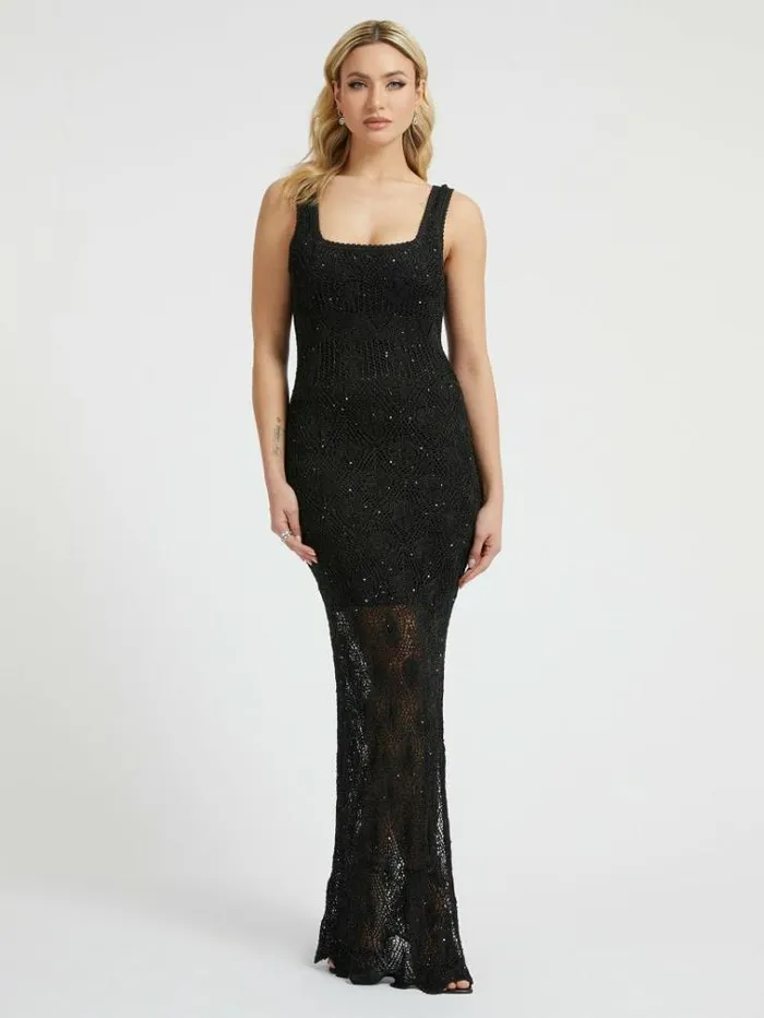 Women Micro Sequins Long Dress Black Guess Dresses And Jumpsuits