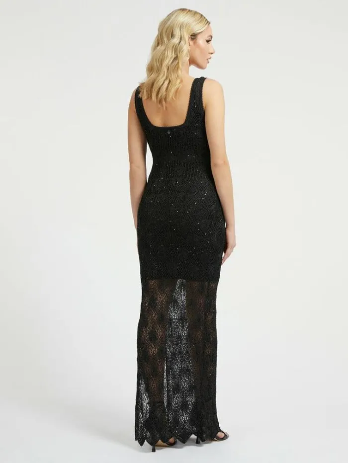 Women Micro Sequins Long Dress Black Guess Dresses And Jumpsuits