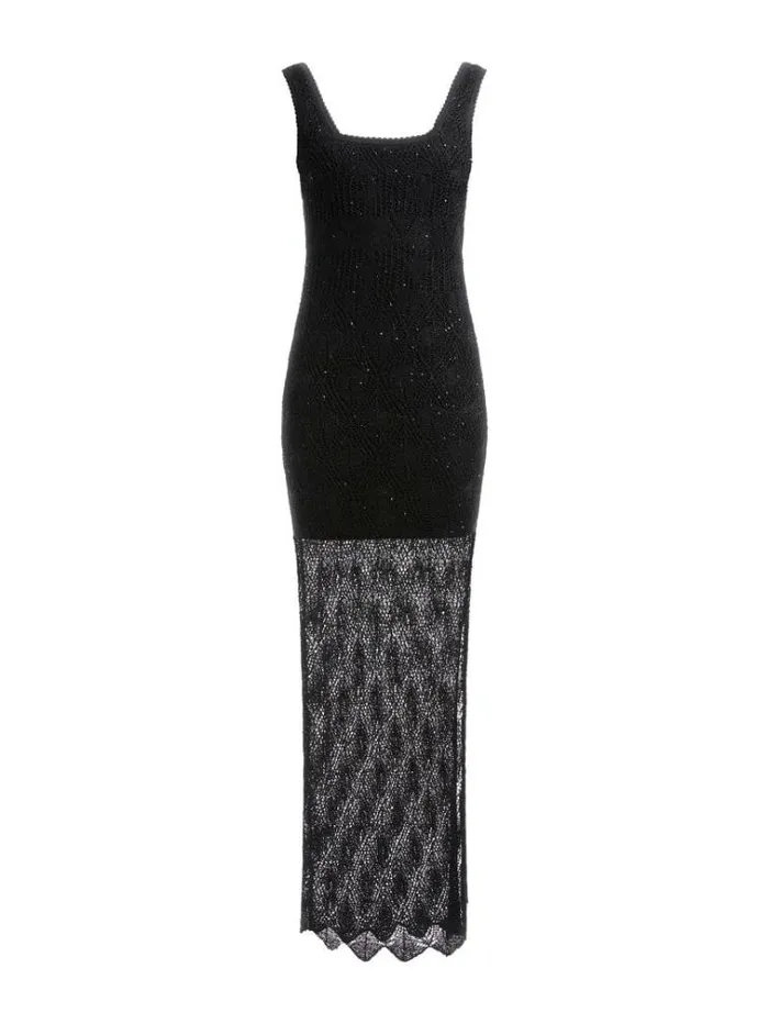 Women Micro Sequins Long Dress Black Guess Dresses And Jumpsuits