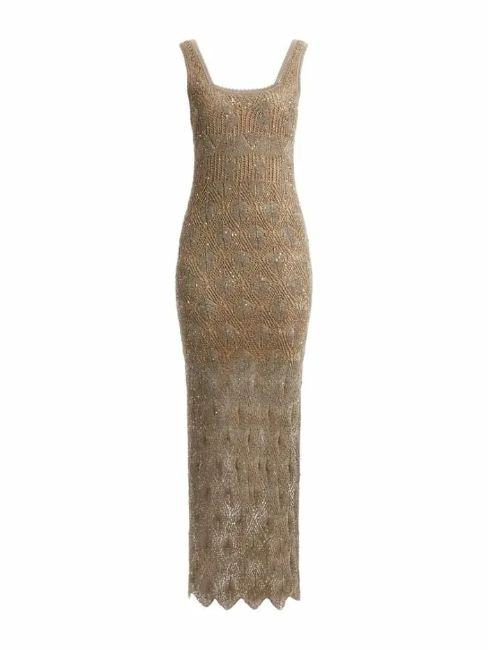 Women Micro Sequins Long Dress Gold Guess Dresses And Jumpsuits