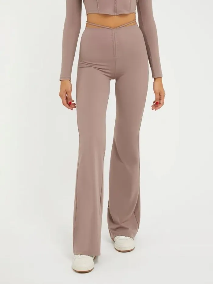 Women Microfiber Flare Pants Brown Guess Activewear