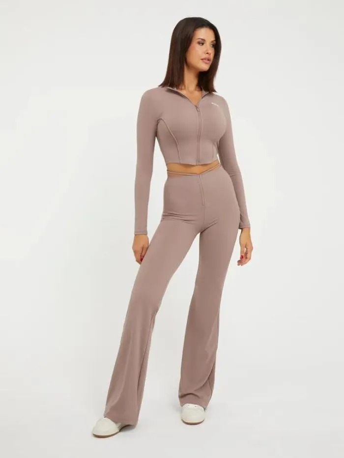 Women Microfiber Flare Pants Brown Guess Activewear