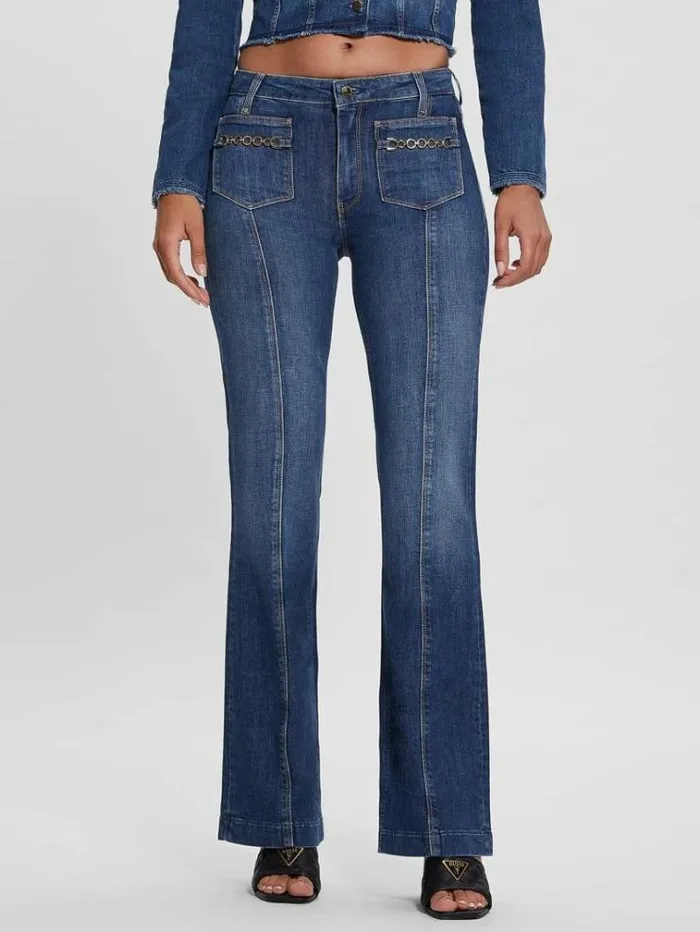 Women Mid Rise Bootcut Denim Pant Blue Guess Flared And Bootcut