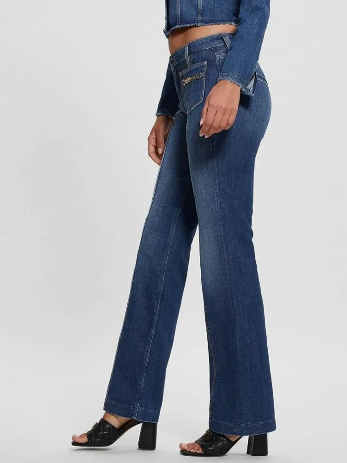 Women Mid Rise Bootcut Denim Pant Blue Guess Flared And Bootcut